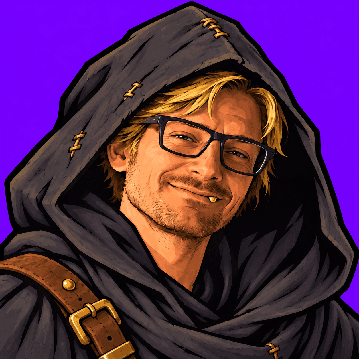 Portrait illustration of the hooded PEDDLER merchant